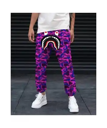 Unisex Pubg Bape x Shark Eşofman Altı - Mor