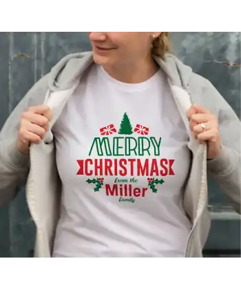 Yılbaşı Merry Christmas Miller Baskılı Oversize Bisiklet Yaka T-shirt - Beyaz