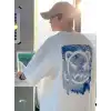20/1 Penye Compack Bisiklet Yaka Kore tarzı sevimli ayı baskı Kısa Kol Erkek t-shirt - Beyaz