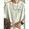 20/1 Penye Compack Bisiklet Yaka Kore tarzı sevimli ayı baskı Kısa Kol Erkek t-shirt - Beyaz