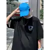 20/1 Penye Compack Bisiklet Yaka Kore tarzı sevimli ayı baskı Kısa Kol Erkek t-shirt - Siyah