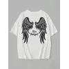 20/1 Penye Compack Dark Angel Baskılı Oversize Kısa Kol Yazlık T-shirt- Beyaz
