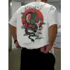 20/1 Penye Compack Ön Arka Ejder Baskılı Oversize Bisiklet Yaka T-shirt - Beyaz