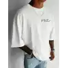 20/1 Penye Compack Ön Arka Ejder Baskılı Oversize Bisiklet Yaka T-shirt - Beyaz