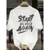 20/1 Penye Compack Start All Over Baskılı Oversize Bisiklet Yaka Kısa Kol Yazlık T-shirt - Beyaz