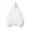 3 İplik Pamuklu Unisex Kapşonlu Sweetshirt - Beyaz