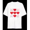Anneler Gününe Özel Tasarım MOM Kalp Baskılı T-shirt - Beyaz