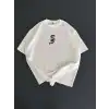 Baskılı Oversize Bisiklet Yaka T-shirt - Beyaz
