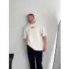 Baskılı Oversize Bisiklet Yaka T-shirt - Beyaz