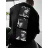 Benzersiz Sırt Baskılı Erkek Sokak Stili Bol Tişört - Nefes Alabilir Polyester, Makinede Yıkanabilir - Siyah