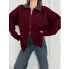 Deri Yakalı Pamuk dokulu Çift Taraflı Çalışan Fermuar Ceket - Bordo