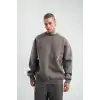 Erkek 3 İplik Pamuklu Yağ Yıkamalı Sweatshirt Double Oversize Bisiklet Yaka Uzun Kol - Füme