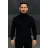 Erkek Balıkcı Yaka Bağazlı Triko Kazak Pamuklu Kalın Fitilli Dokuma, Regular Fit Uzun Kollu Kışlık Model - Siyah