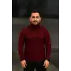 Erkek Balıkcı Yaka Bağazlı Triko Kazak Pamuklu Kalın Fitilli Dokuma, Regular Fit Uzun Kollu Kışlık Model - Bordo