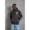 Erkek Baskılı Kapşonlu Sweat - Füme