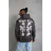 Erkek Baskılı Kapşonlu Sweat - Füme