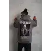Erkek Baskılı Kapüşonlu Sweat - Gri