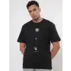 Erkek Baskılı Oversize T-shirt - Siyah