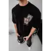 Erkek Baskılı Oversize T-shirt - Siyah