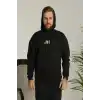 Erkek Baskılı Oversize Üç İplik Kapüşonlu Sweatshirt - Siyah