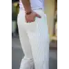 Erkek Cizgili Dokuma Krep Jogger Buggy Pantalon Rahat kalıp - Beyaz