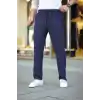 Erkek Cizgili Dokuma Krep Jogger Buggy Pantalon Rahat kalıp - Lacivert