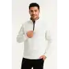 Erkek Dik Yaka Sweatshirt Dik Yaka Yarım Fermuarlı 3 İplik Şardonlu Pamuk Kumaş - Beyaz