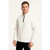 Erkek Dik Yaka Sweatshirt Dik Yaka Yarım Fermuarlı 3 İplik Şardonlu Pamuk Kumaş - Beyaz