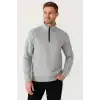 Erkek Dik Yaka Sweatshirt Dik Yaka Yarım Fermuarlı 3 İplik Şardonlu Pamuk Kumaş - Gri