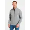 Erkek Dik Yaka Sweatshirt Dik Yaka Yarım Fermuarlı 3 İplik Şardonlu Pamuk Kumaş - Gri