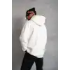 Erkek Düz Kapüşonlu Sweat - Beyaz