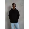 Erkek Düz Kapüşonlu Sweat - Siyah