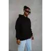 Erkek Düz Kapüşonlu Sweat - Siyah