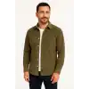 Erkek Fitilli Kadife Cepli Gömlek Oversize Rahat Kalıp - Haki