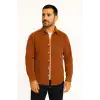 Erkek Fitilli Kadife Cepli Gömlek Oversize Rahat Kalıp - Kahverengi