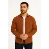 Erkek Fitilli Kadife Cepli Gömlek Oversize Rahat Kalıp - Kahverengi