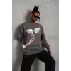 Erkek Güvercin Baskılı Sweatshirt - Gri