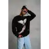 Erkek Güvercin Baskılı Sweatshirt - Siyah