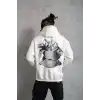 Erkek Kanguru Cep Baskılı Kapüşonlu Sweatshirt - Beyaz