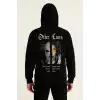Erkek Kapşonlu Sweatshirt – Oversize Üç İplik Şardonlu Hoodie, “Other Lives” Ön & Arka Baskılı, Kanguru Cepli, Kışlık Rahat Günlük Stil - Siyah