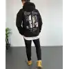 Erkek Kapşonlu Sweatshirt – Oversize Üç İplik Şardonlu Hoodie, “Other Lives” Ön & Arka Baskılı, Kanguru Cepli, Kışlık Rahat Günlük Stil - Siyah