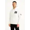 Erkek Kapşonlu Sweatshirt – Üç İplik Şardonlu Kumaş, Oversize Fit, Ön & Arka Baskılı, Kanguru Cepli, Kışlık Rahat Hoodie - Beyaz