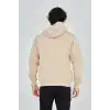 Erkek Kapüşonlu Baskılı Fermuarlı Hırka - Bej