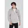 Erkek Kapüşonlu Baskılı Fermuarlı Hırka - Boyalı Gri