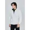 Erkek Kapüşonlu Düz Fermuarlı Hırka - Beyaz
