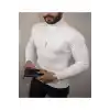 Erkek Kaşkorse Boğazlı Full Likralı Fitilli Body Kazak - Beyaz