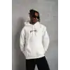 Erkek Kordon İpli Baskılı Kapüşonlu Sweatshirt - Beyaz