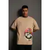 Erkek Mario Baskılı Oversize T-Shirt - Bej