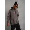 Erkek Maske Baskılı Kapüşonlu Sweat - Gri