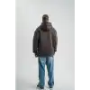 Erkek Nakış İşlemeli Kapşonlu Antrasit Sweatshirt Üç İplik Double Oversize- Füme